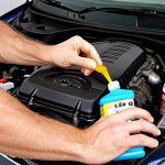 **

A mechanic performing a regular oil change on a Kia engine. Focus on the fresh, golden oil being poured into the engine. Emphasize cleanliness and the importance of using the correct oil type and following manufacturer's specifications. Background shows a well-maintained garage with various tools neatly organized. The overall tone is informative and reassuring.

**