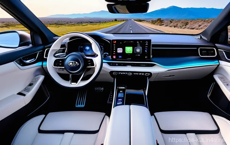 기아 EV9 내부 디자인 - **Prompt:** "A high-resolution, detailed close-up of the Kia EV9's interior materials, showcasing th...