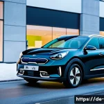 Home 21 기아 니로 EV 장단점 - A sleek Kia Niro EV electric compact SUV parked on a clean urban street in Germany during a crisp wi...