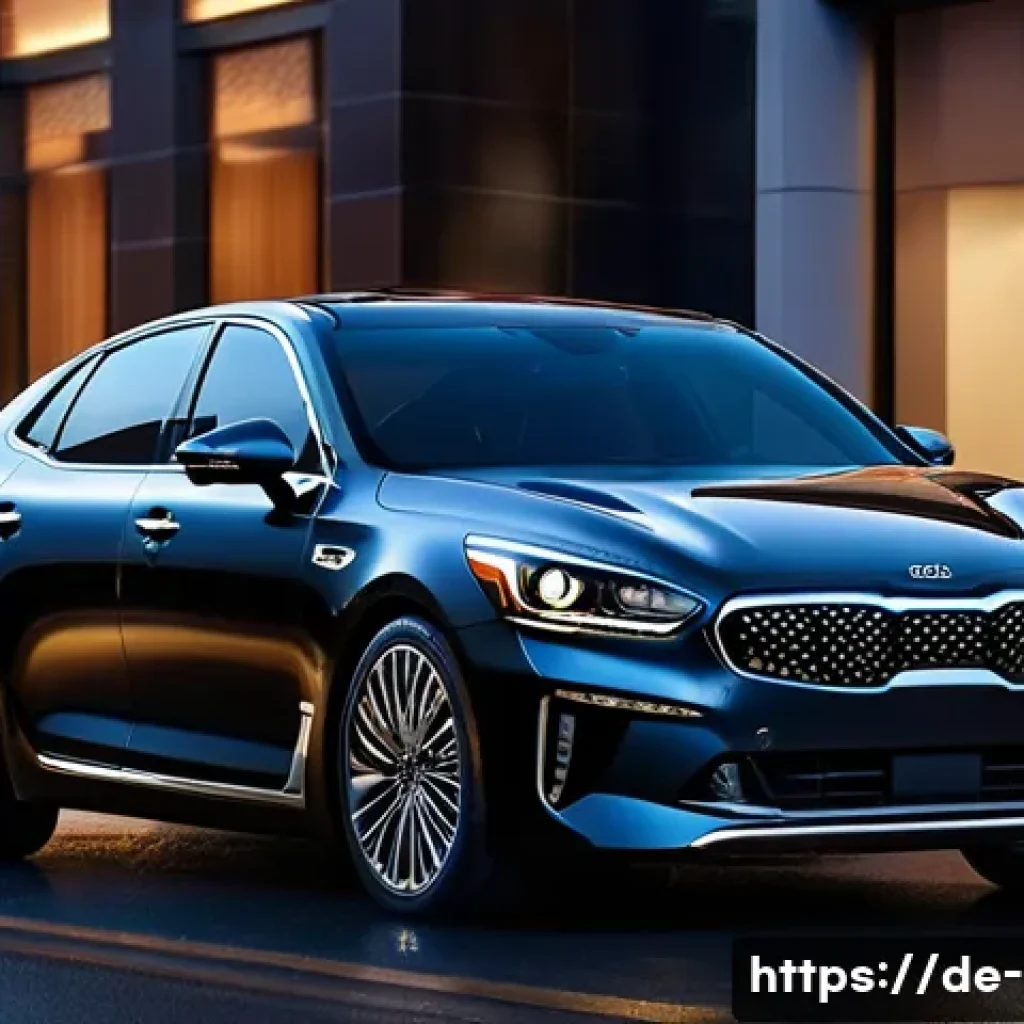 기아 K9 럭셔리 모델 분석 - A sleek and luxurious Kia K9 sedan parked on a modern city street during twilight, showcasing its fl...