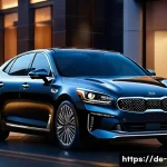 Home 19 기아 K9 럭셔리 모델 분석 - A sleek and luxurious Kia K9 sedan parked on a modern city street during twilight, showcasing its fl...